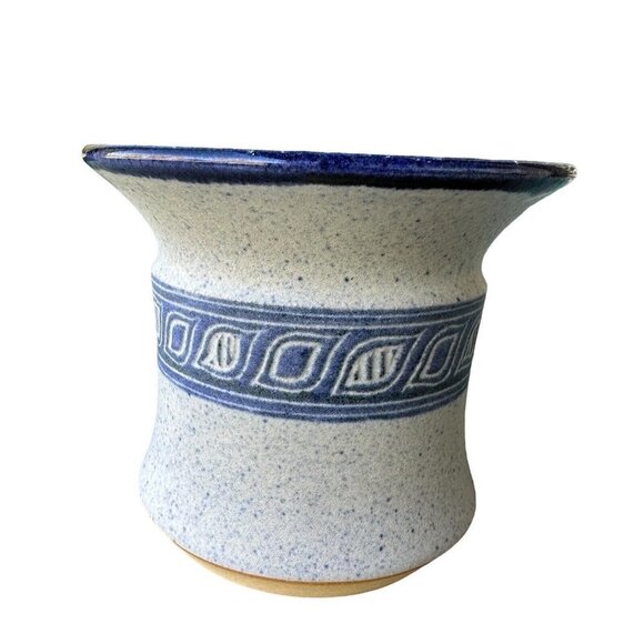 VTG James Sanders Kay 1992 Vase Stoneware Pottery Carved Leaf Design Blue 3.5" - Picture 4 of 11